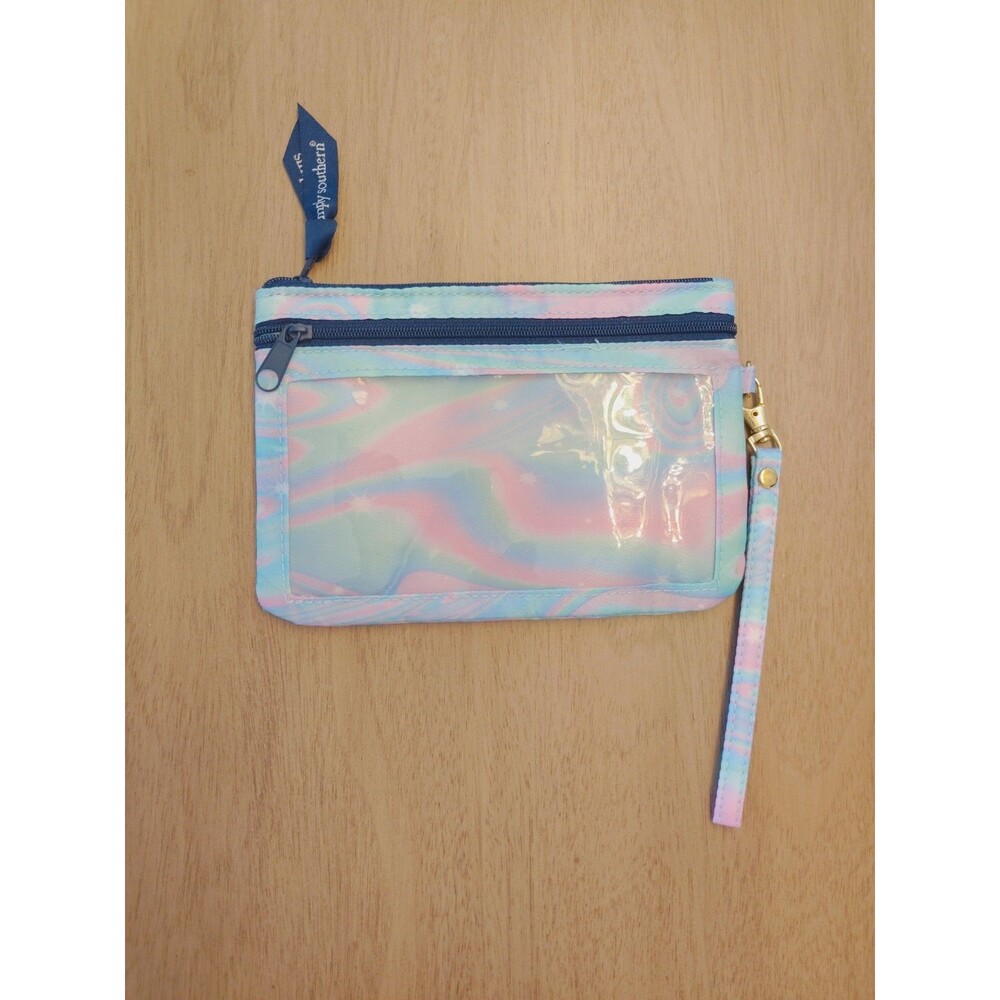 Simply Southern Wristlet Swirly Wallet Clutch Seashell Print Blue Pink Canvas